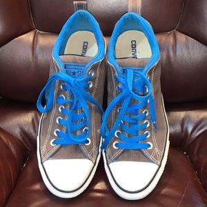 Converse Gray Canvas Sneakers with Bright Blue Laces